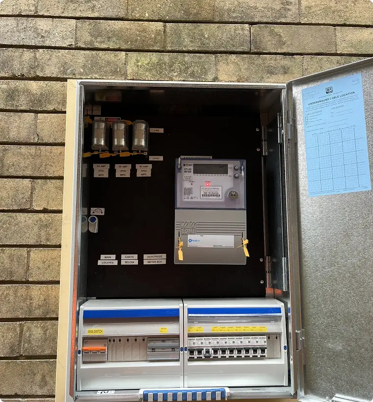 Upgraded switchboard with modern circuit breakers and safety switches